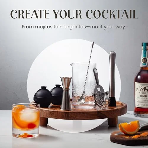 Mixology & Craft Cocktail Set - 7-Piece Bartender Kit with Mixing Glass Set, Japanese Jigger, Spoon, Muddler, and Strainer - Perfect for Old Fashioned Cocktails and Home Bars — 3