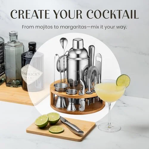 Mixology & Craft Bartender Kit – 15 Piece Cocktail Shaker Set with Bamboo Stand | Complete Cocktail Kit Gift Set | Top Bartender Gifts for Men & Women | Exclusive Recipe Cards (Silver) — 4