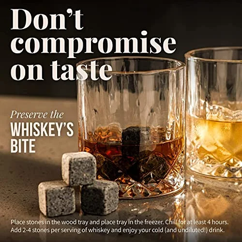 Mixology & Craft Whiskey Stones - Cube-Shaped Granite Chilling Whiskey Rocks Set of 6, Whiskey Gifts for Men and Christmas Stocking Stuffers - Dark Granite — 5